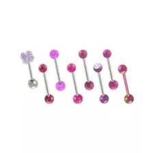 Multi-Pack CZ Flower Pink and Purple Barbells 8 Pack - 14 Gauge at Spencer's
