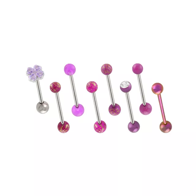 Multi-Pack CZ Flower Pink and Purple Barbells 8 Pack - 14 Gauge at Spencer's