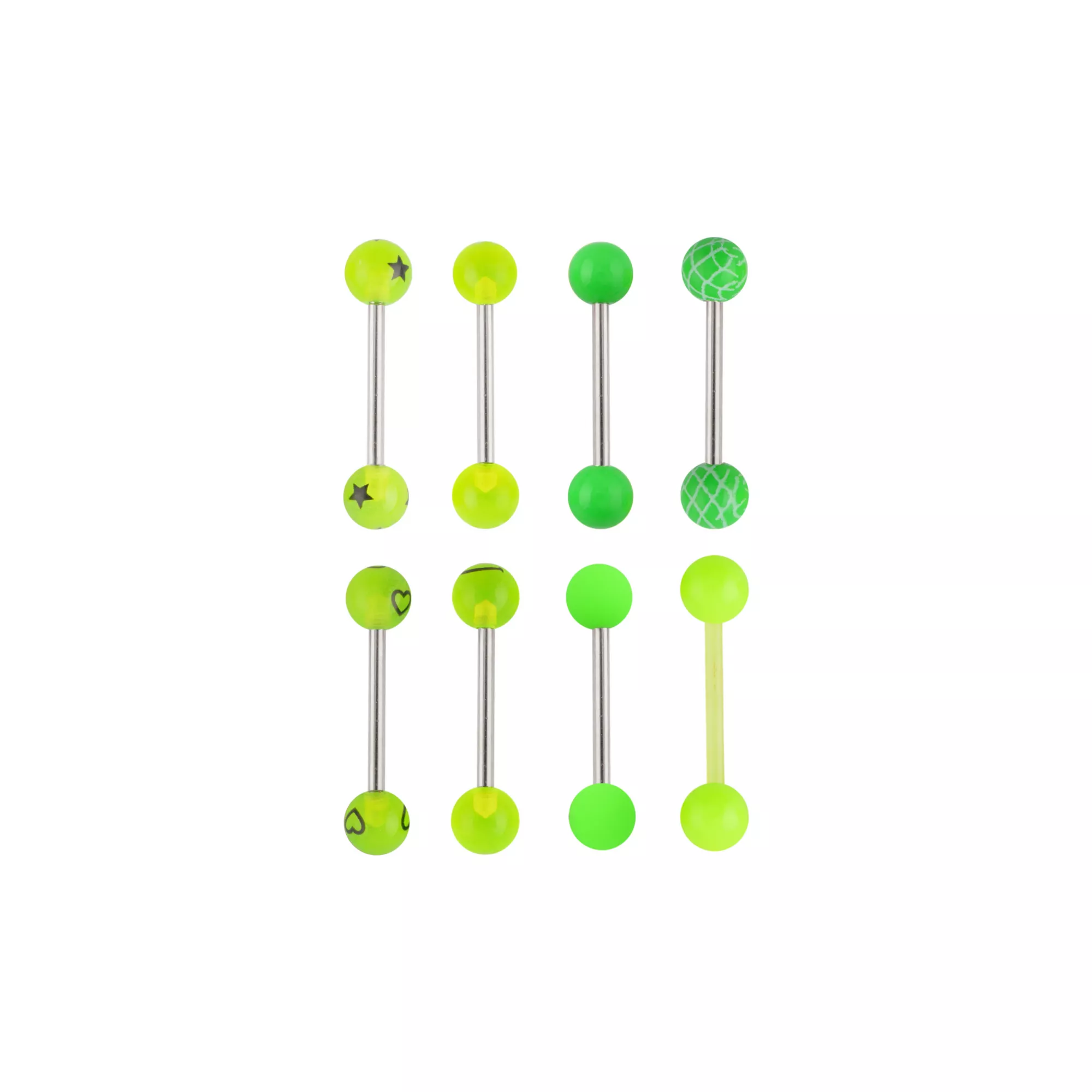 Multi-Pack Green Smiley Face and Star Barbells 8 Pack - 14 Gauge at Spencer's