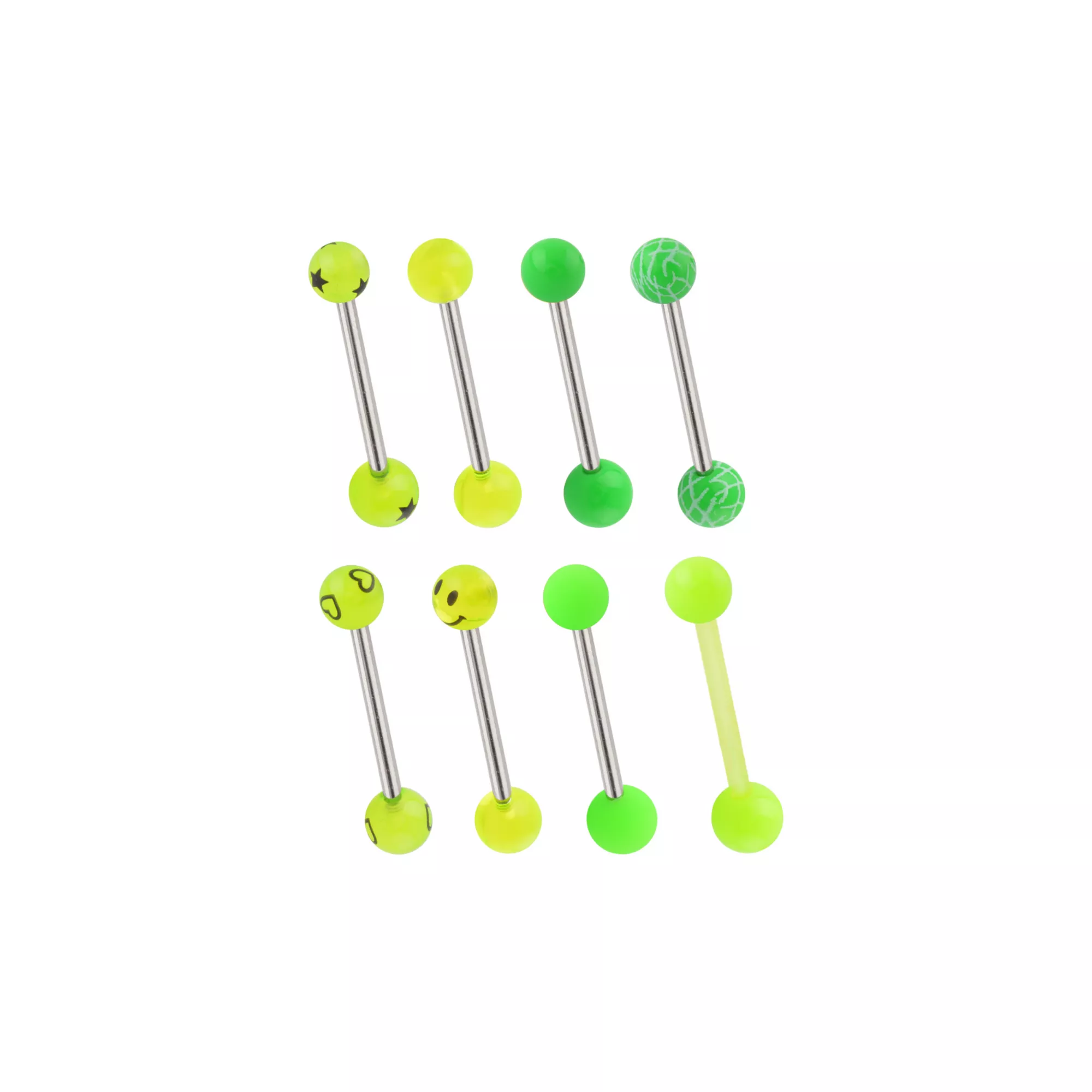 Multi-Pack Green Smiley Face and Star Barbells 8 Pack - 14 Gauge at Spencer's