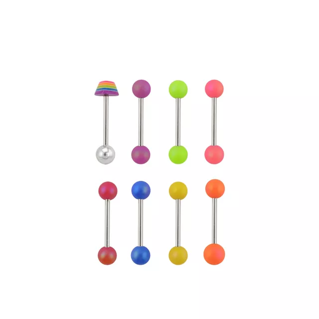 Multi-Pack Rainbow Heart Multi-Color Barbells 8 Pack - 14 Gauge at Spencer's