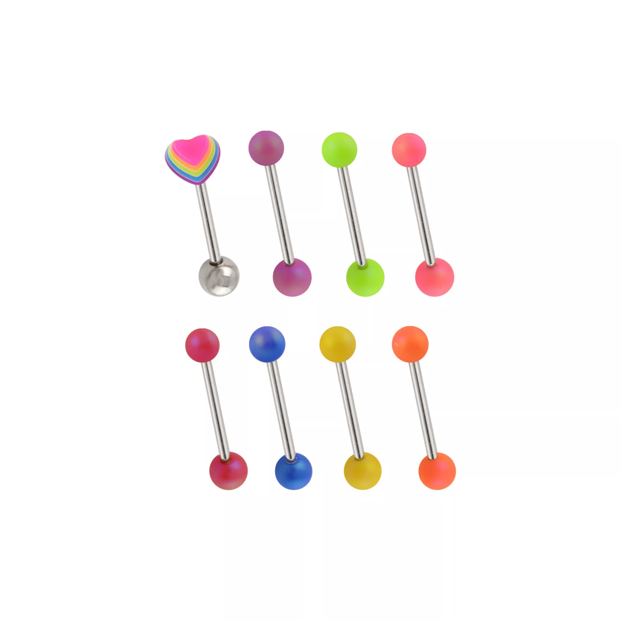 Multi-Pack Rainbow Heart Multi-Color Barbells 8 Pack - 14 Gauge