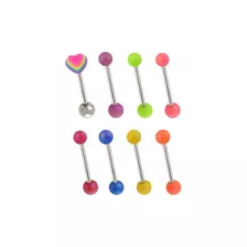 Multi-Pack Rainbow Heart Multi-Color Barbells 8 Pack - 14 Gauge at Spencer's
