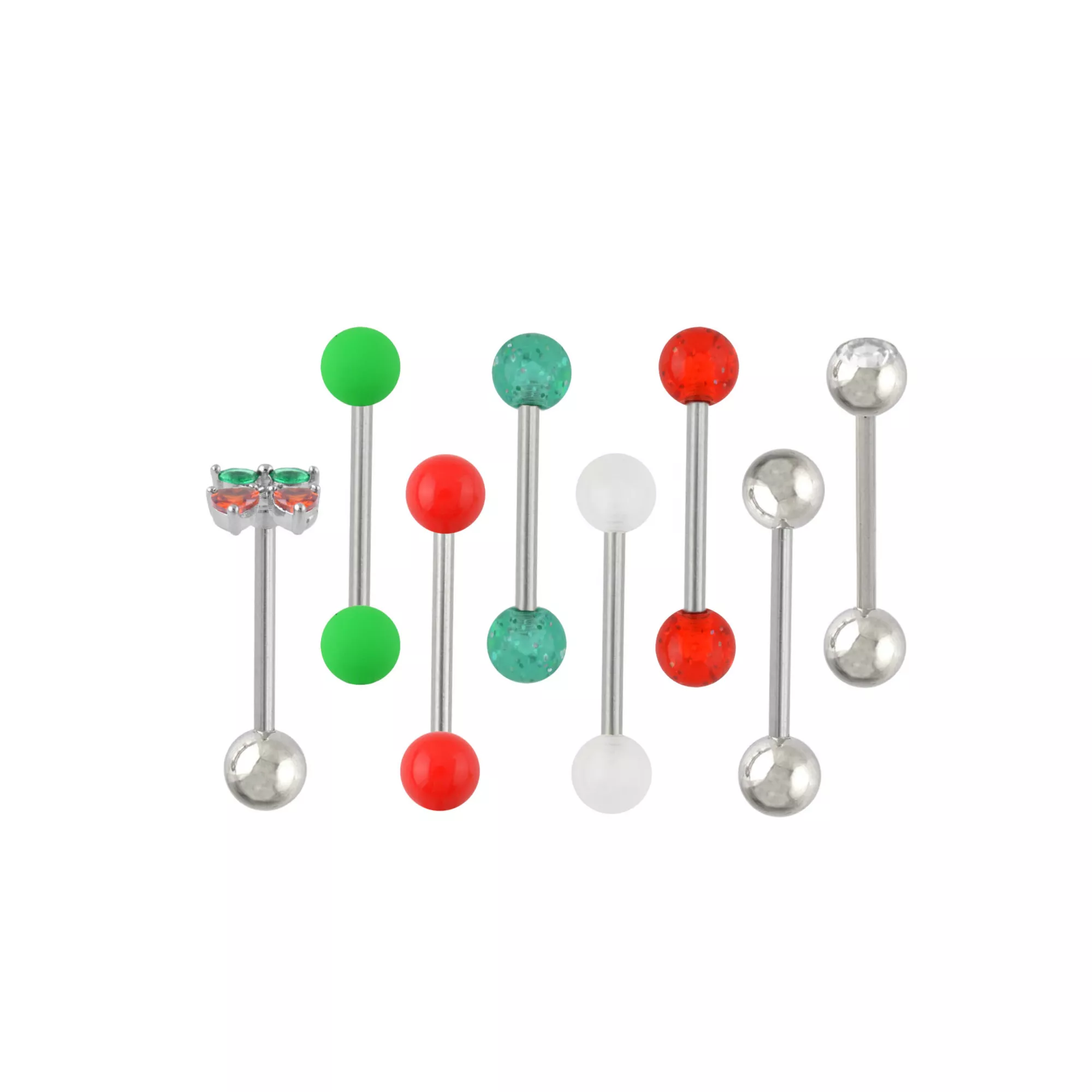 Multi-Pack CZ Green and Red Cherry Barbells 8 Pack - 14 Gauge at Spencer's