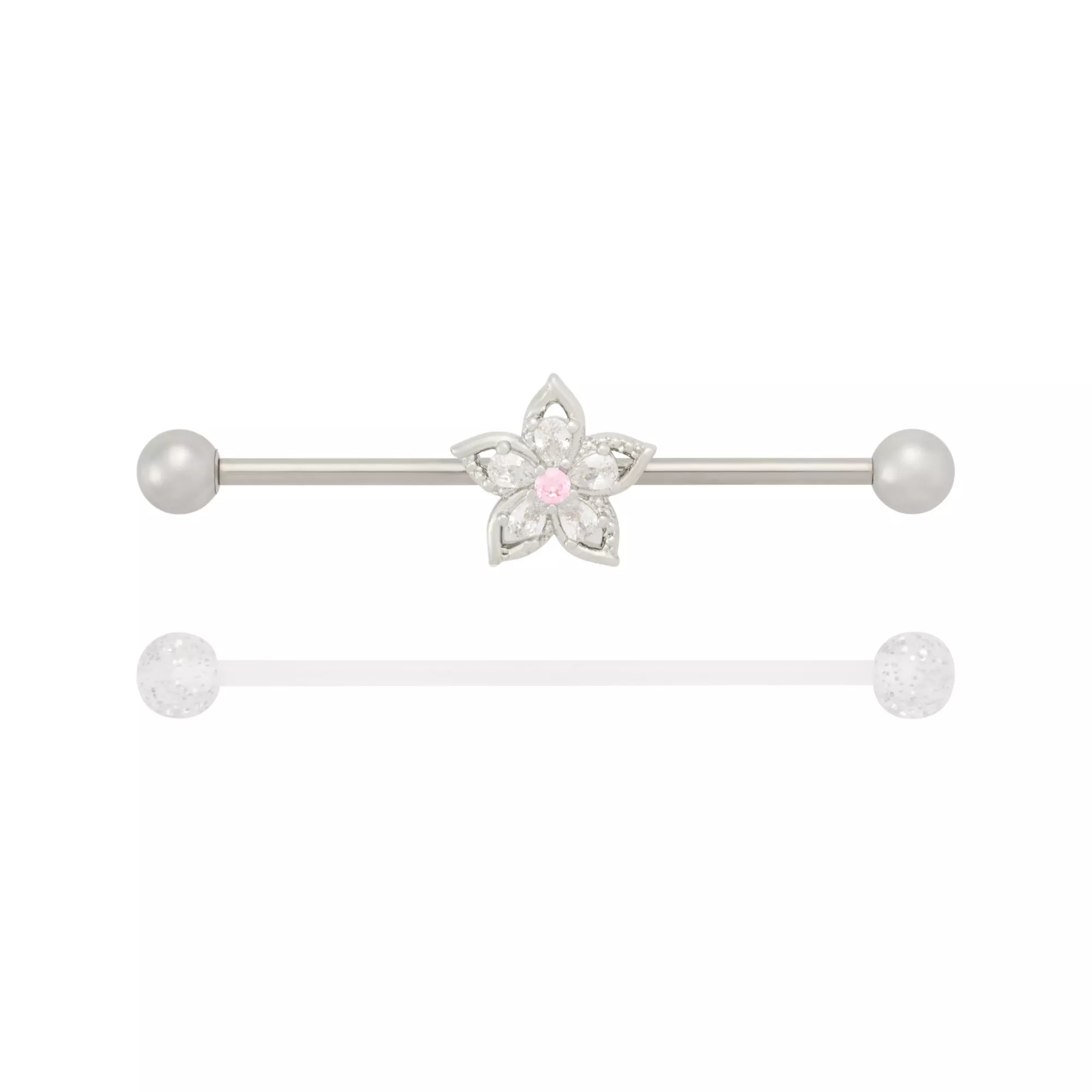 Multi-Pack CZ Titanium Hibiscus Bloom Industrial Barbells 2 Pack - 14 Gauge at Spencer's