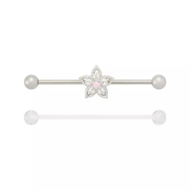 Multi-Pack CZ Titanium Hibiscus Bloom Industrial Barbells 2 Pack - 14 Gauge at Spencer's