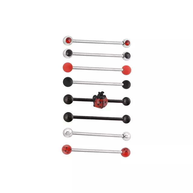 Multi-Pack Black and Red CZ Ladybug Silver-Tone Industrial Barbells 8 Pack - 14 Gauge at Spencer's
