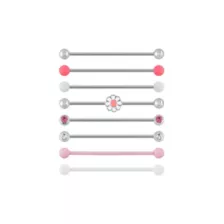 Multi-Pack Pink and Clear CZ Daisy Silver-Tone Industrial Barbells 8 Pack - 14 Gauge at Spencer's