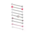 Multi-Pack Pink and Clear CZ Daisy Silver-Tone Industrial Barbells 8 Pack - 14 Gauge at Spencer's