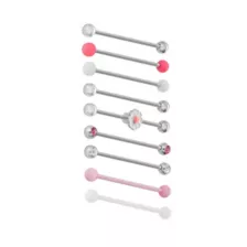 Multi-Pack Pink and Clear CZ Daisy Silver-Tone Industrial Barbells 8 Pack - 14 Gauge at Spencer's