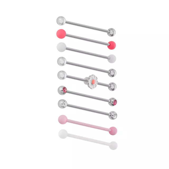 Multi-Pack Pink and Clear CZ Daisy Silver-Tone Industrial Barbells 8 Pack - 14 Gauge at Spencer's