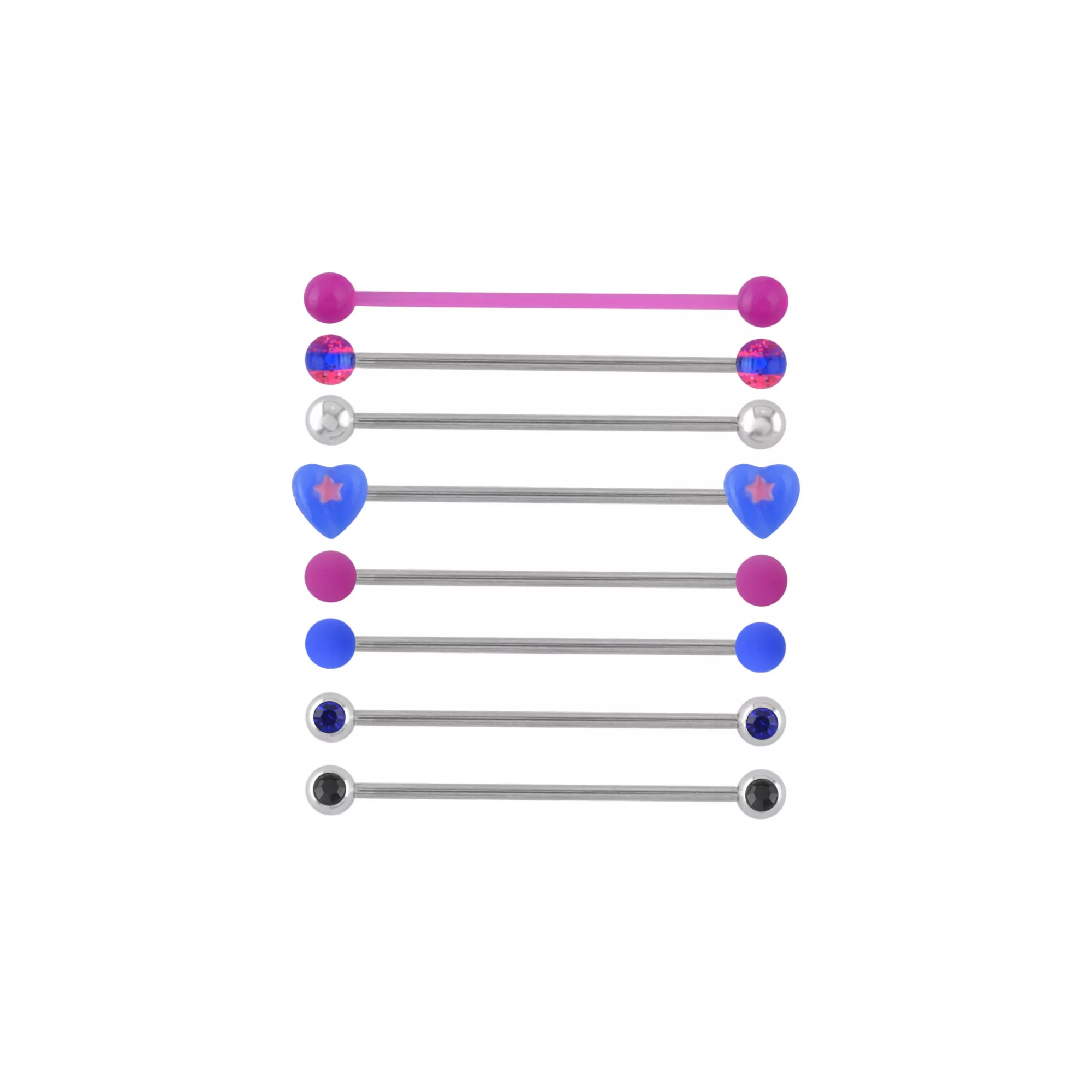 Multi-Pack Playful Pop Industrial Barbells 8 Pack - 14 Gauge at Spencer's