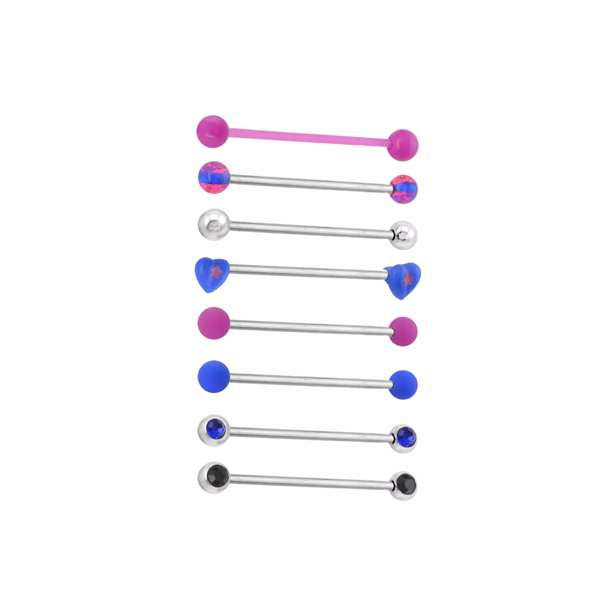 Multi-Pack Playful Pop Industrial Barbells 8 Pack - 14 Gauge at Spencer's