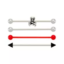 Multi-Pack Skull and Spike Red and Silver-Tone Titanium Industrial Barbells 4 Pack - 14 Gauge at Spencer's