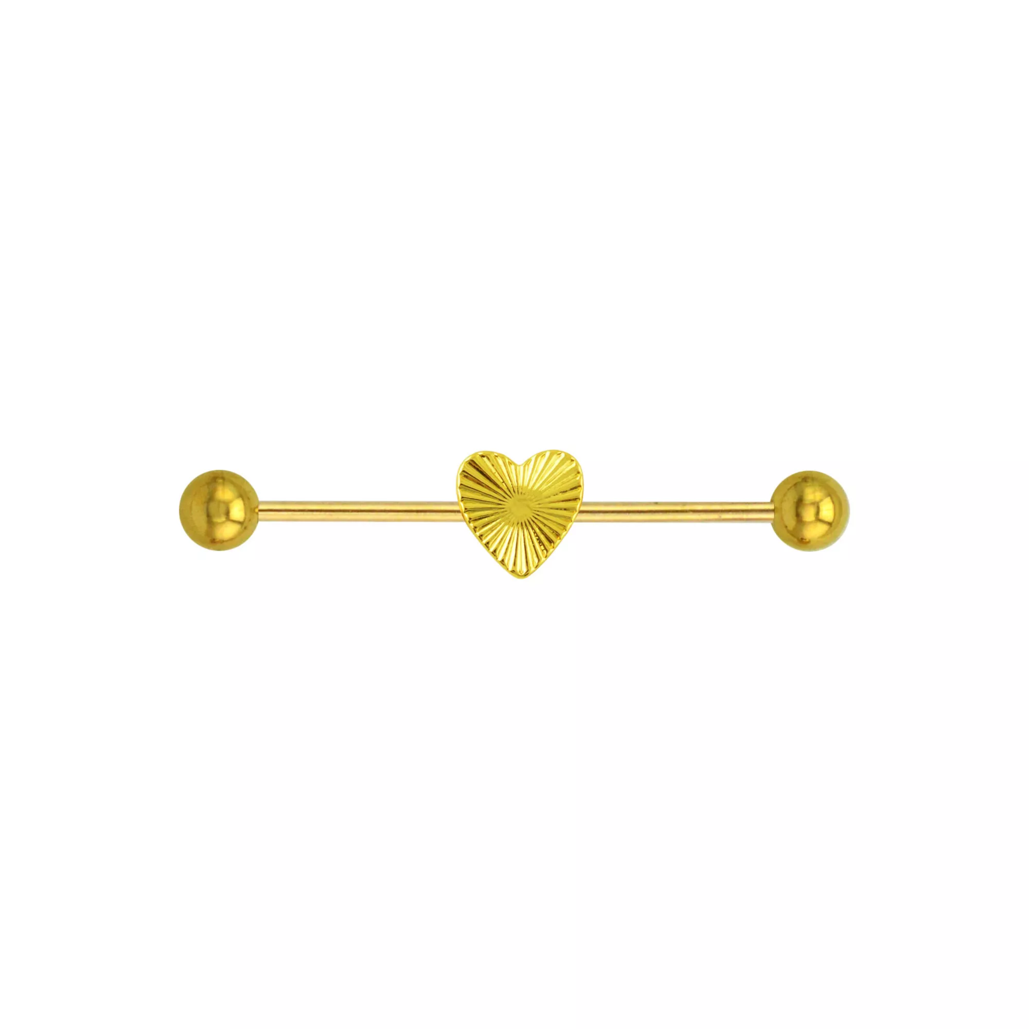 Fluted Heart Gold-Tone Industrial Barbell - 14 Gauge at Spencer's