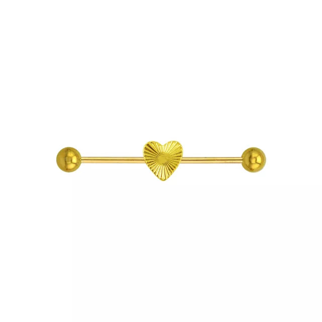Fluted Heart Gold-Tone Industrial Barbell - 14 Gauge at Spencer's