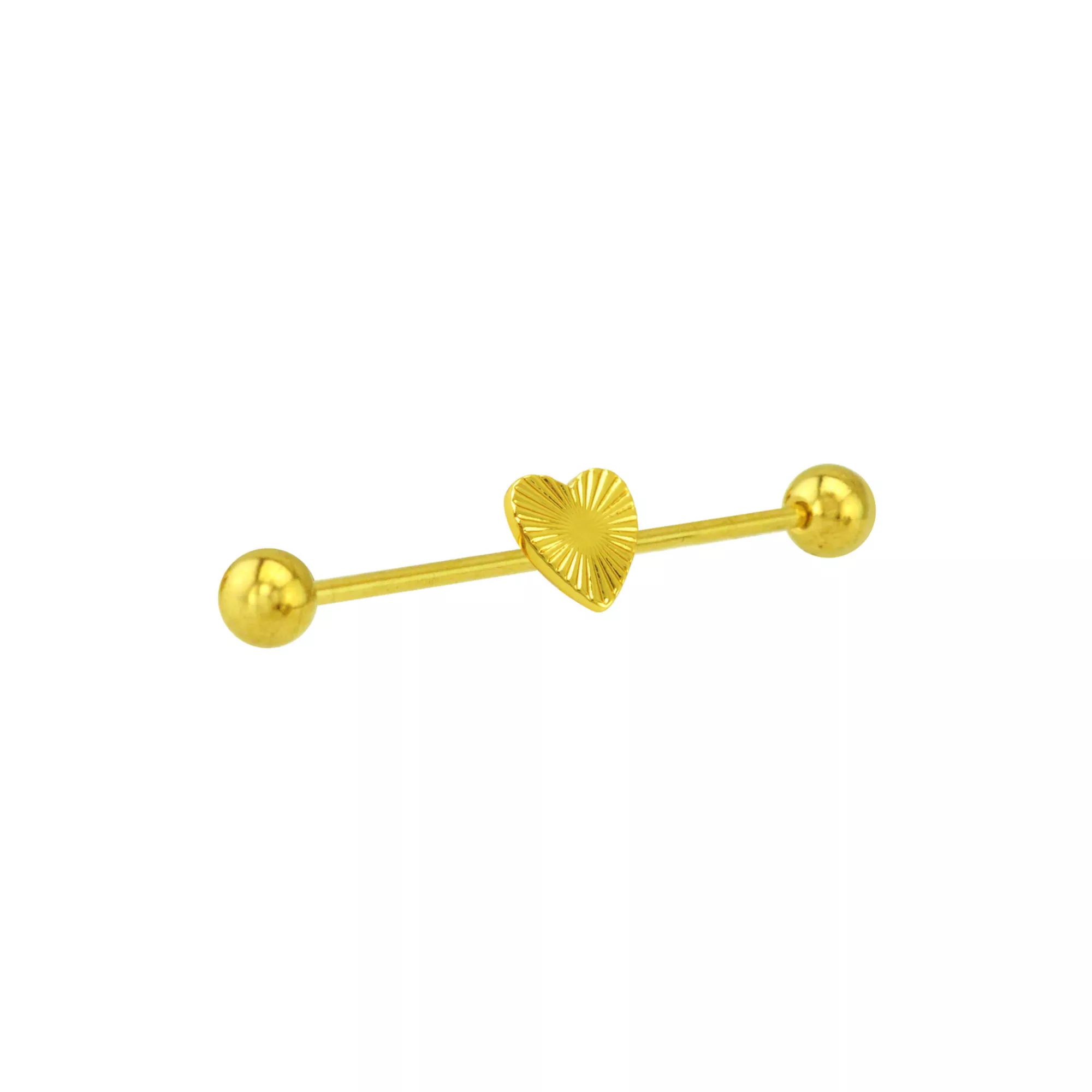 Fluted Heart Gold-Tone Industrial Barbell - 14 Gauge at Spencer's
