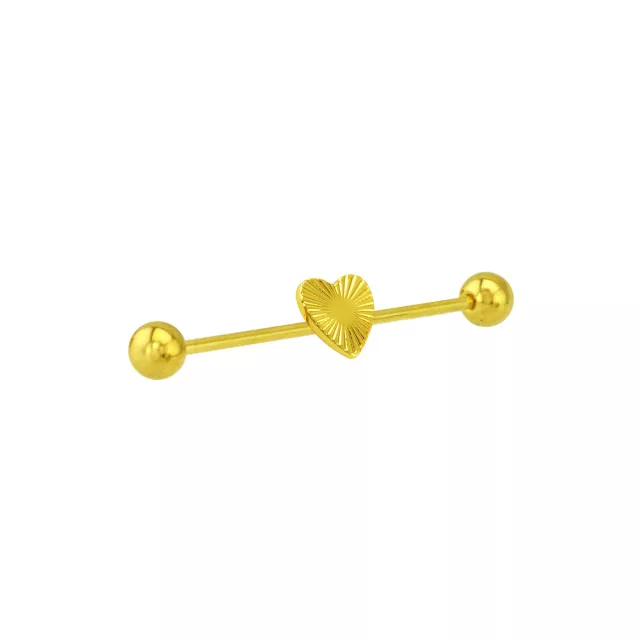 Fluted Heart Gold-Tone Industrial Barbell - 14 Gauge at Spencer's