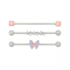 Multi-Pack Opal-Effect Butterfly Silver-Tone Industrial Barbells 3 Pack - 14 Gauge at Spencer's