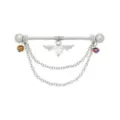 Winged Heart Dangle Chain Silver-Tone Titanium Industrial Barbell - 14 Gauge at Spencer's