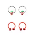 Multi-Pack Strawberry Red and Silver-Tone Horseshoe and Captive Rings 2 Pair - 16 Gauge at Spencer's