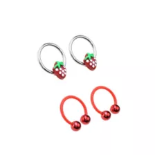 Multi-Pack Strawberry Red and Silver-Tone Horseshoe and Captive Rings 2 Pair - 16 Gauge at Spencer's