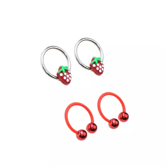 Multi-Pack Strawberry Red and Silver-Tone Horseshoe and Captive Rings 2 Pair - 16 Gauge at Spencer's