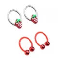 Multi-Pack Strawberry Red and Silver-Tone Horseshoe and Captive Rings 2 Pair - 16 Gauge at Spencer's