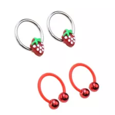 Multi-Pack Strawberry Red and Silver-Tone Horseshoe and Captive Rings 2 Pair - 16 Gauge at Spencer's