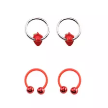 Multi-Pack Strawberry Red and Silver-Tone Horseshoe and Captive Rings 2 Pair - 16 Gauge at Spencer's