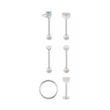 Multi-Pack Clear and Blue CZ Heart Silver-Tone Cartilage Pins and Hoop 6 Pack - 16 Gauge at Spencer's