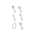 Multi-Pack Clear and Blue CZ Heart Silver-Tone Cartilage Pins and Hoop 6 Pack - 16 Gauge at Spencer's