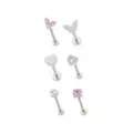 Multi-Pack Clear and Pink CZ Butterfly Heart Silver-Tone Labret and Cartilage Pins 6 Pack - 16 Gauge at Spencer's