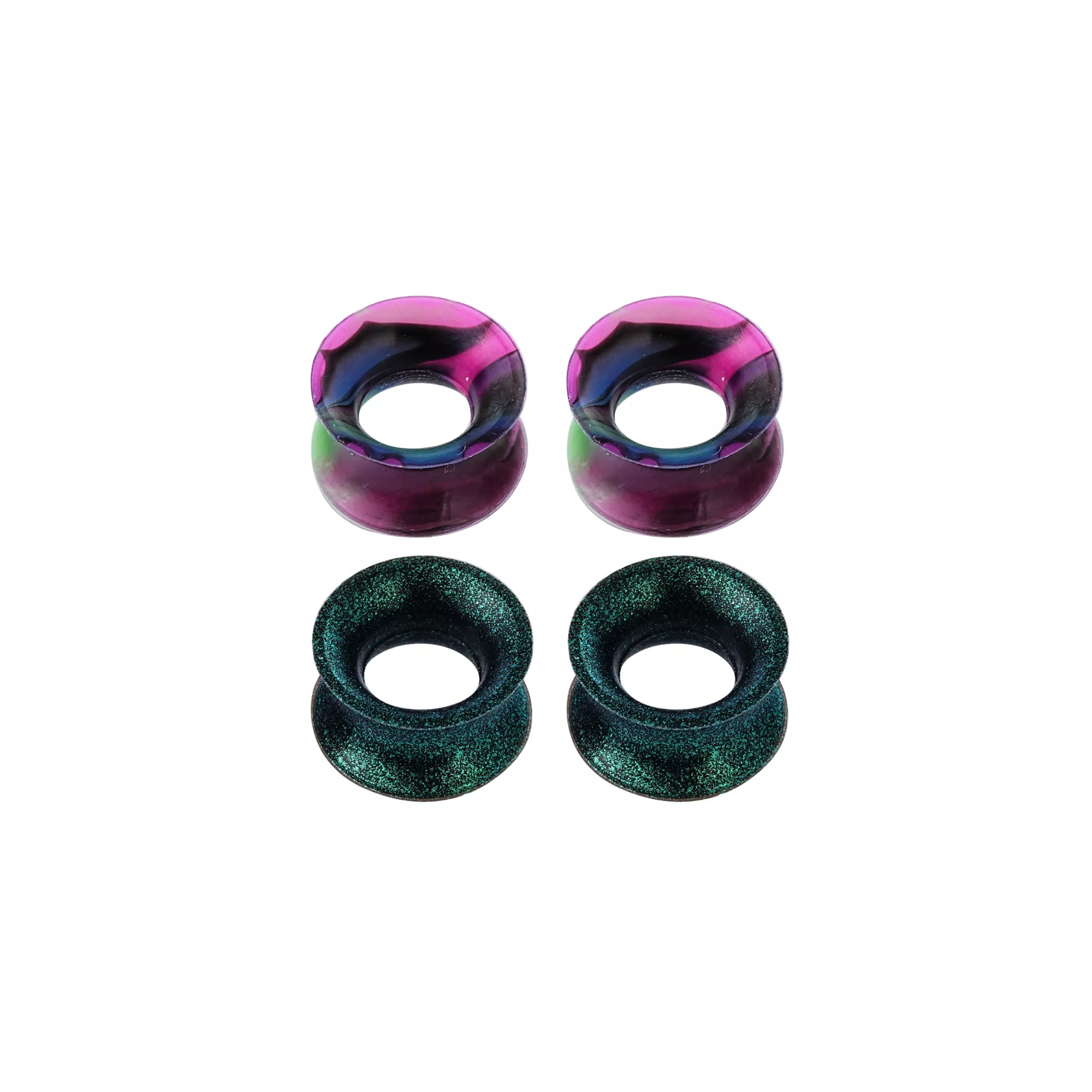 Multi-Pack Green Shimmer and Multi-Color Swirl Silicone Tunnels - 2 Pair