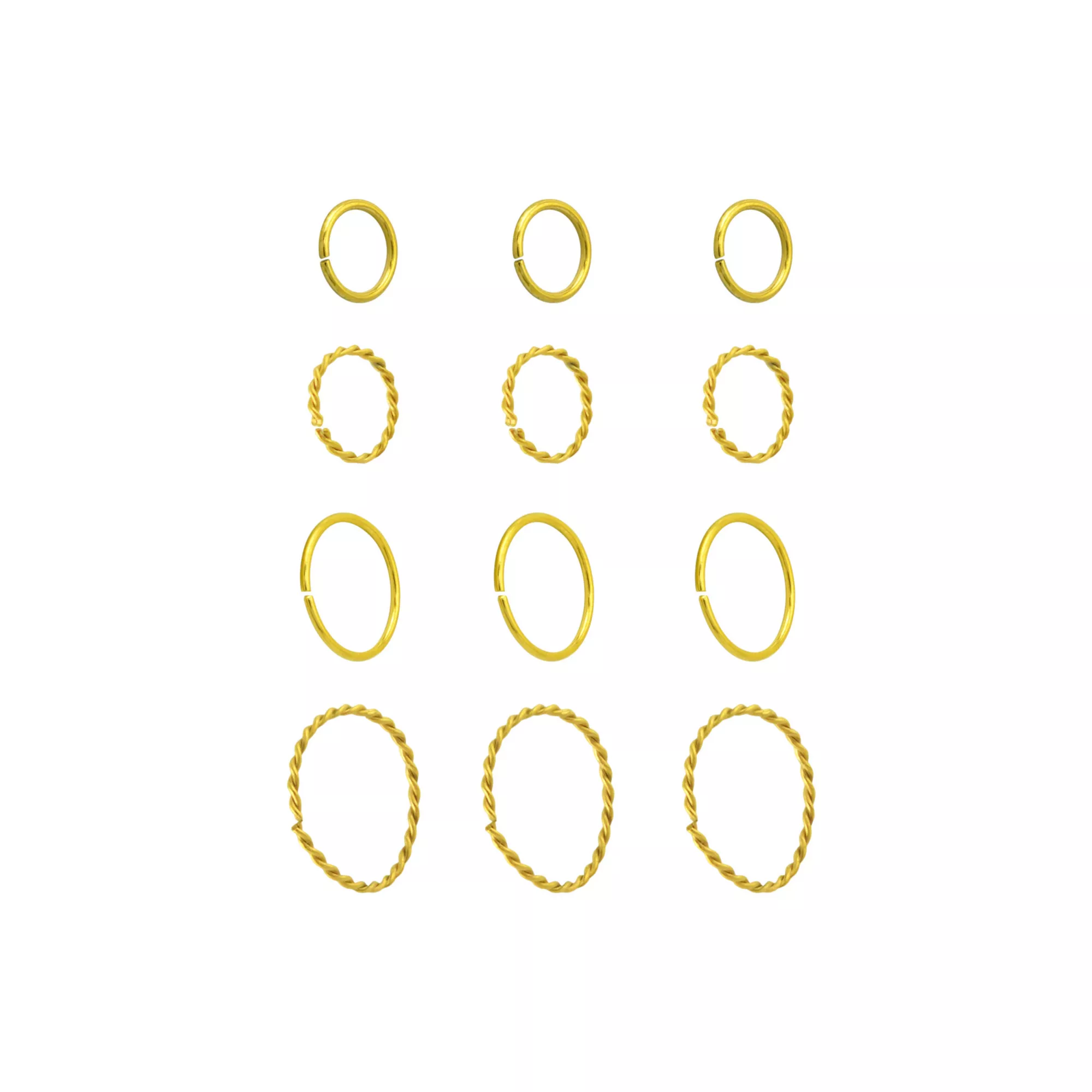 Multi-Pack Textured Gold-Tone Titanium Hoop Nose Rings 12 Pack - 20 Gauge at Spencer's