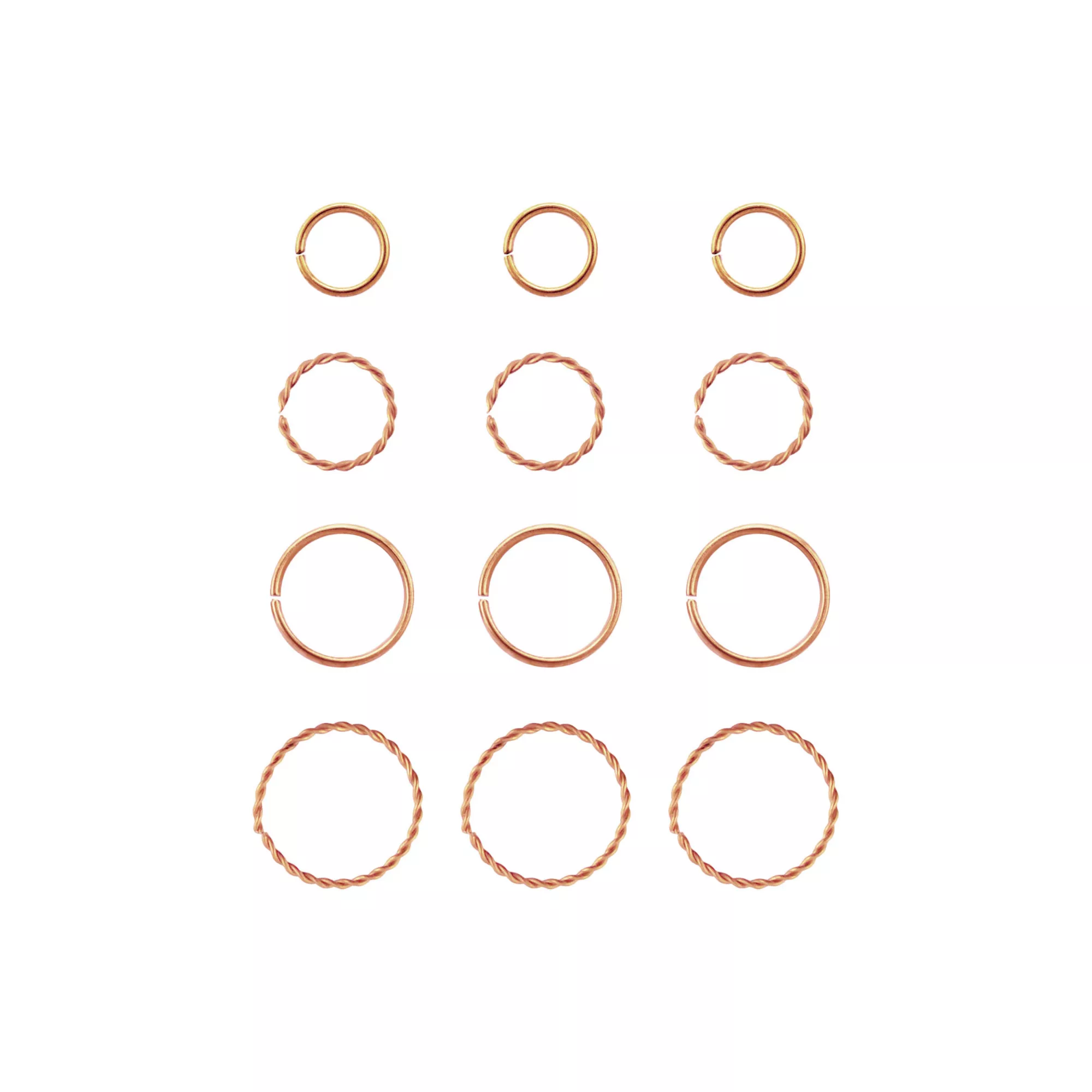 Multi-Pack Textured Rose Gold-Tone Titanium Hoop Nose Rings 12 Pack - 20 Gauge at Spencer's