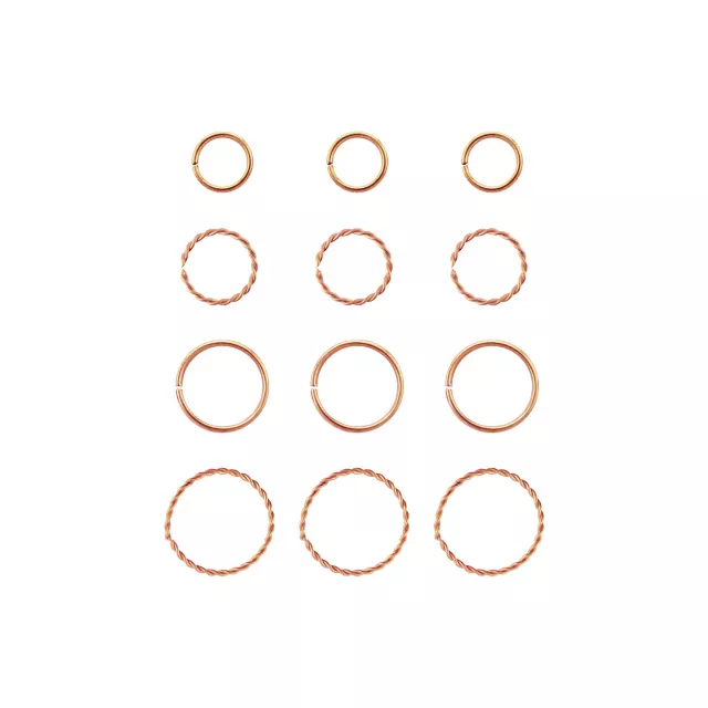 Multi-Pack Textured Rose Gold-Tone Titanium Hoop Nose Rings 12 Pack - 20 Gauge at Spencer's