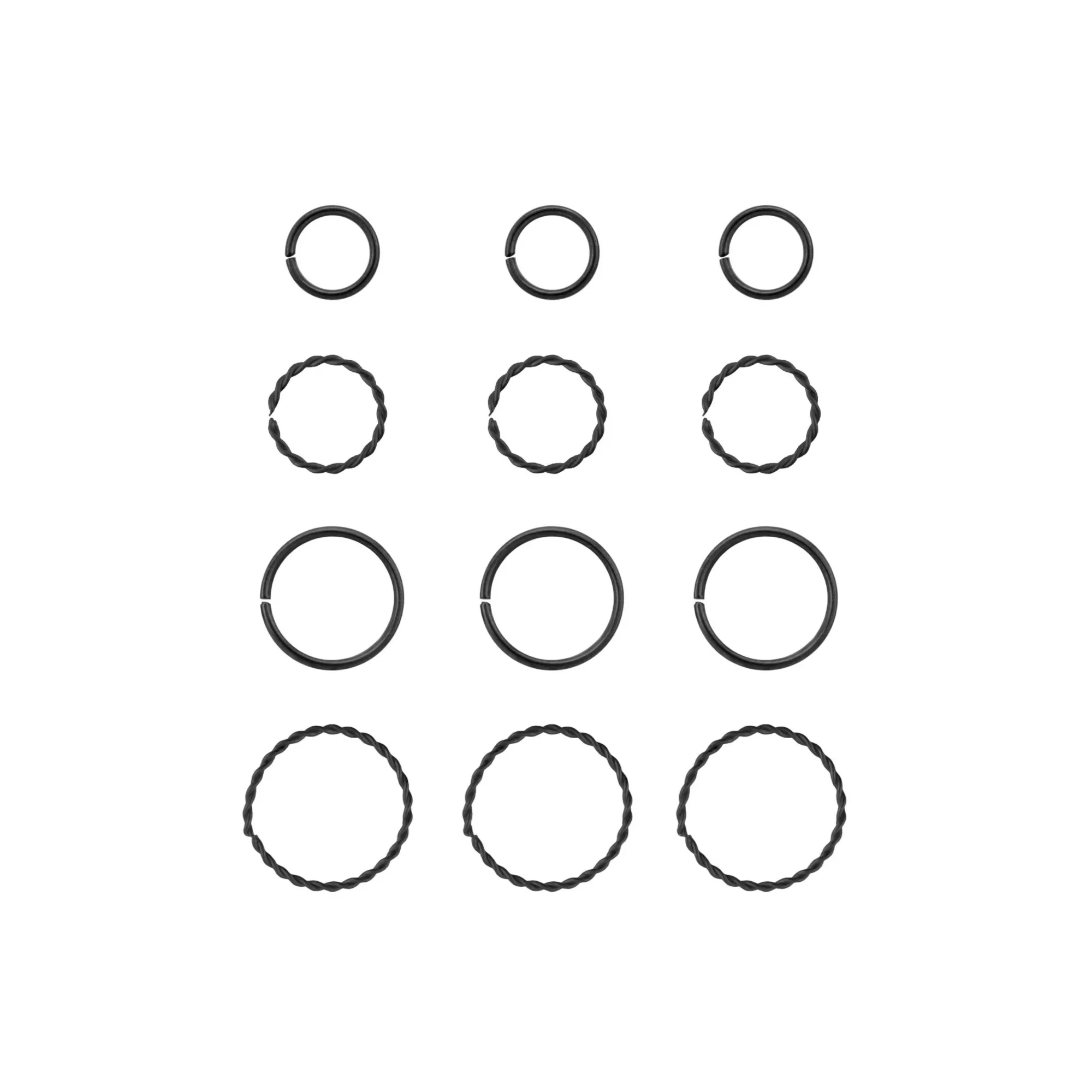 Multi-Pack Black Textured Titanium Hoop Nose Rings 12 Pack - 20 Gauge at Spencer's
