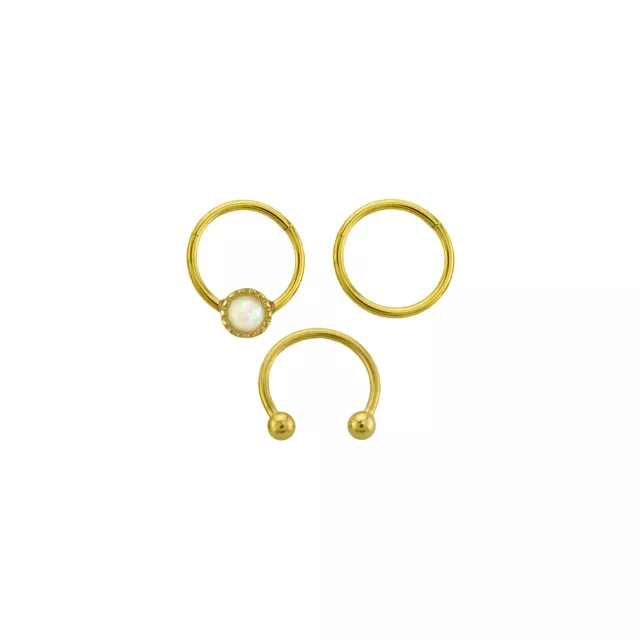 Multi-Pack Opal-Effect Round 14K Gold-Plated Septum Rings 3 Pack - 16 Gauge at Spencer's
