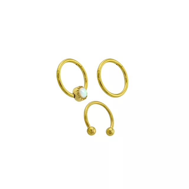 Multi-Pack Opal-Effect Round 14K Gold-Plated Septum Rings 3 Pack - 16 Gauge at Spencer's