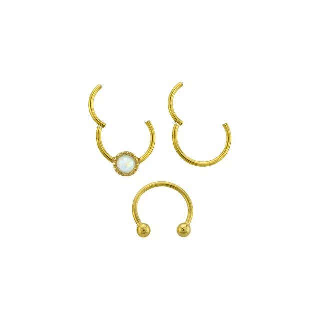 Multi-Pack Opal-Effect Round 14K Gold-Plated Septum Rings 3 Pack - 16 Gauge at Spencer's