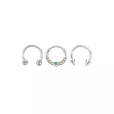 Multi-Pack Iridescent CZ Silver-Tone Titanium Septum Rings 3 Pack - 16 Gauge at Spencer's
