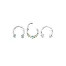 Multi-Pack Iridescent CZ Silver-Tone Titanium Septum Rings 3 Pack - 16 Gauge at Spencer's
