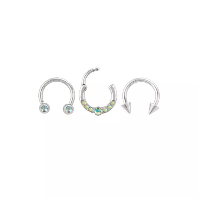 Multi-Pack Iridescent CZ Silver-Tone Titanium Septum Rings 3 Pack - 16 Gauge at Spencer's