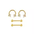 Multi-Pack CZ Saturn Gold-Tone Horseshoe Rings and Nipple Barbells 2 Pair - 14 Gauge at Spencer's