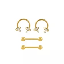 Multi-Pack CZ Saturn Gold-Tone Horseshoe Rings and Nipple Barbells 2 Pair - 14 Gauge at Spencer's