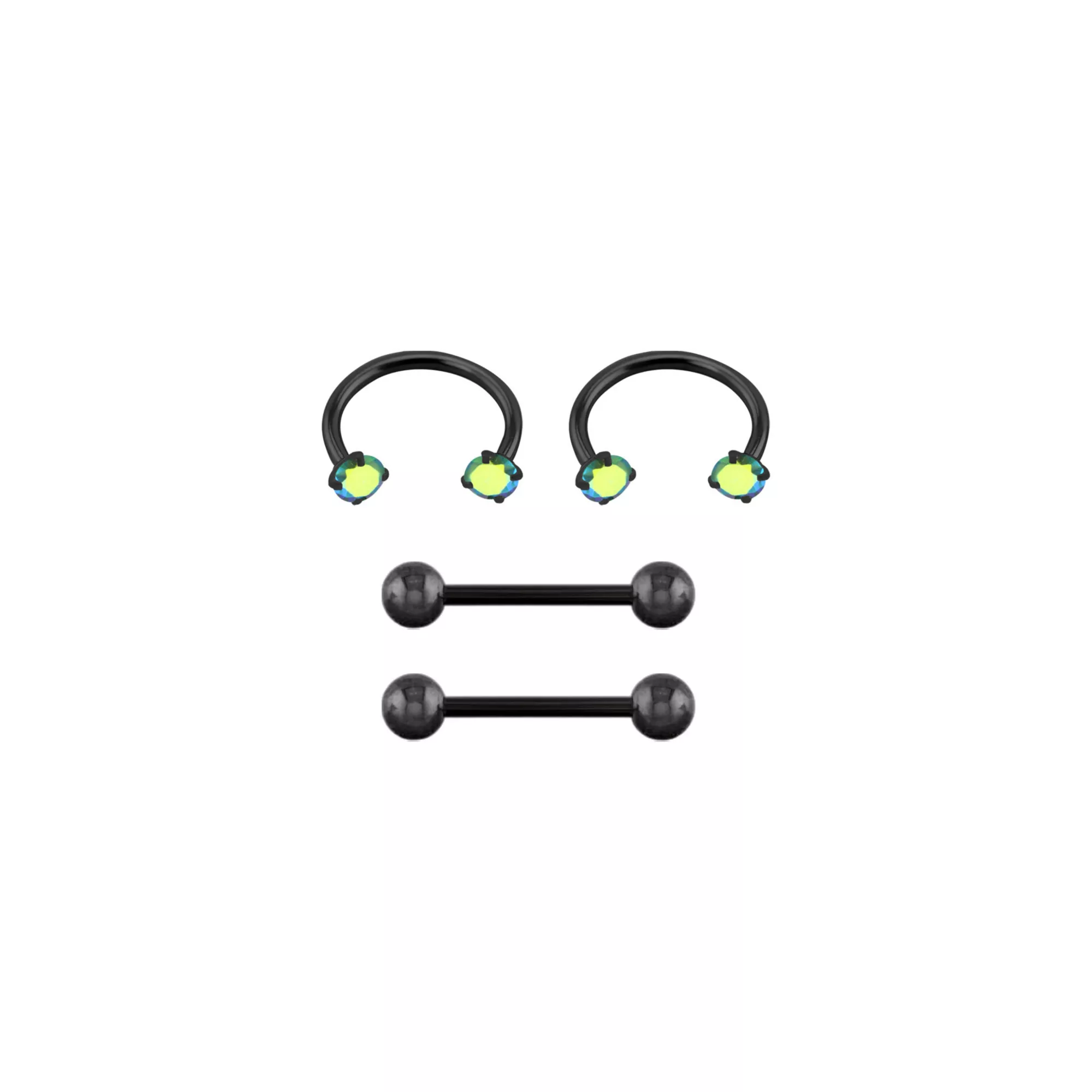 Multi-Pack Vitrail CZ Black Titanium Nipple Barbells and Horseshoe Rings 2 Pair - 14 Gauge at Spencer's