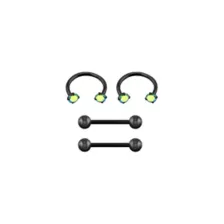 Multi-Pack Vitrail CZ Black Titanium Nipple Barbells and Horseshoe Rings 2 Pair - 14 Gauge at Spencer's