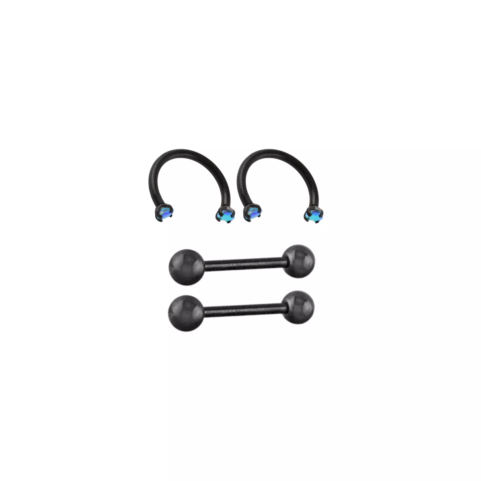 Multi-Pack Vitrail CZ Black Titanium Nipple Barbells and Horseshoe Rings 2 Pair - 14 Gauge at Spencer's