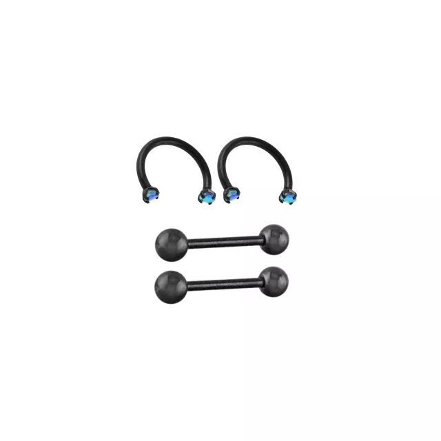 Multi-Pack Vitrail CZ Black Titanium Nipple Barbells and Horseshoe Rings 2 Pair - 14 Gauge at Spencer's